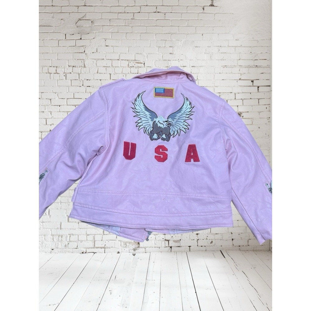 Outdoor Habitat 5t Toddler Motorcycle Biker USA eagle Jacket Faux Leather Pink